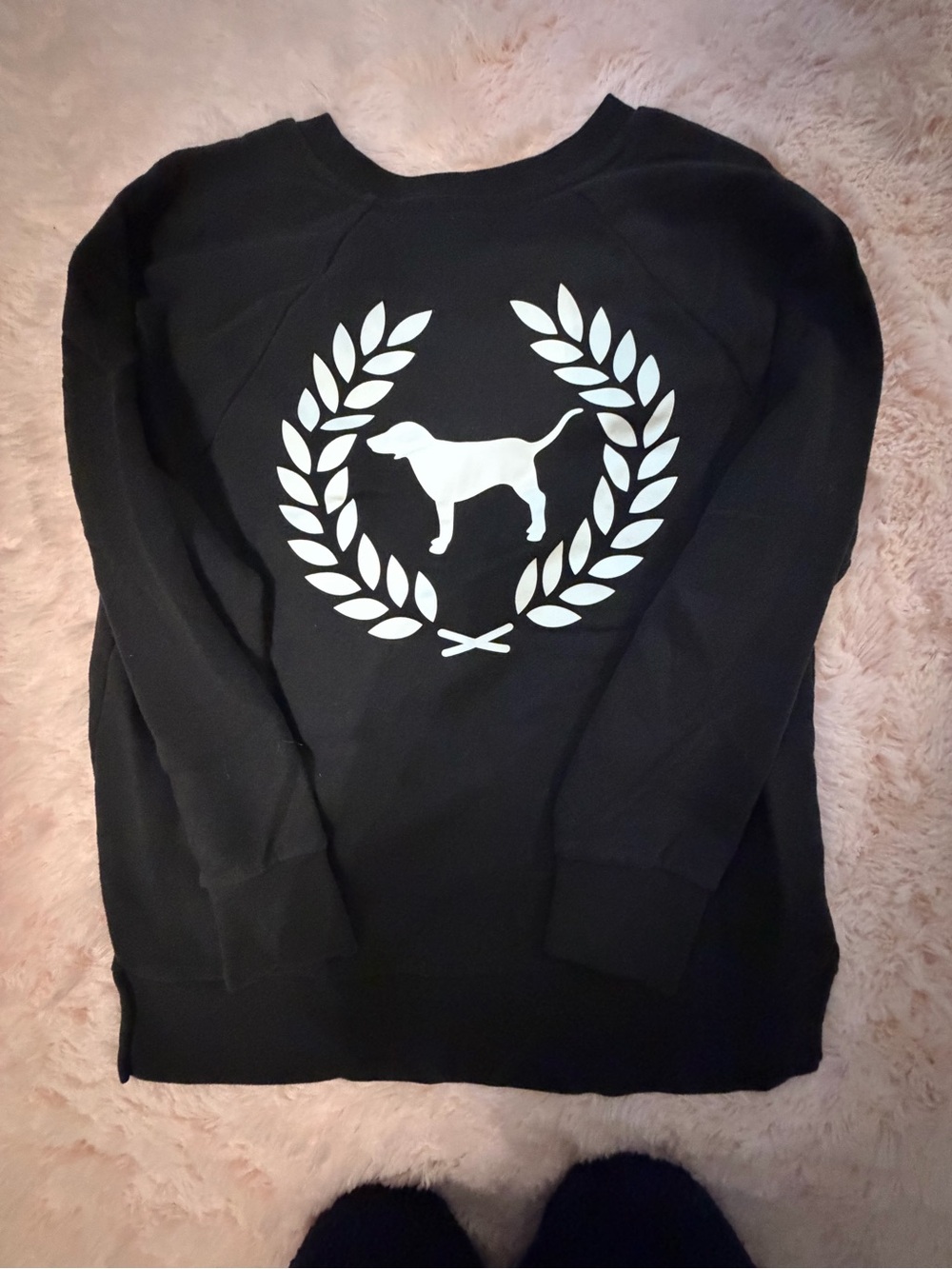 💕PINK Victoria's Secret Black Crewneck Sweatshirt with White Dog